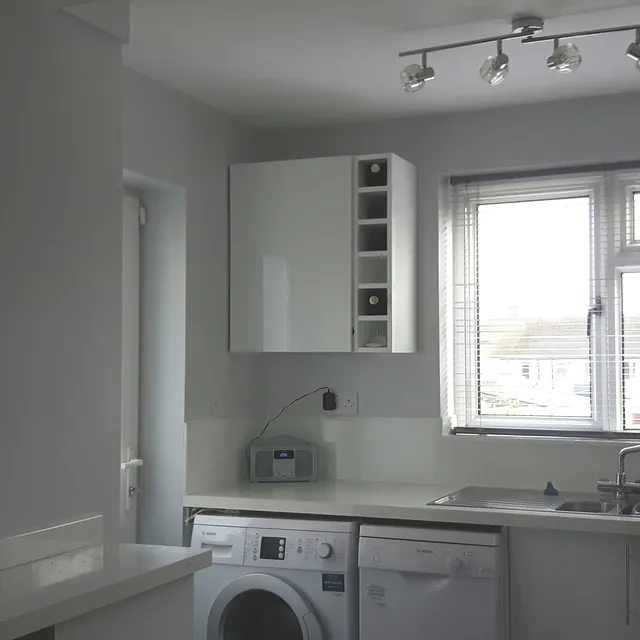 White painted kitchen with white goods 